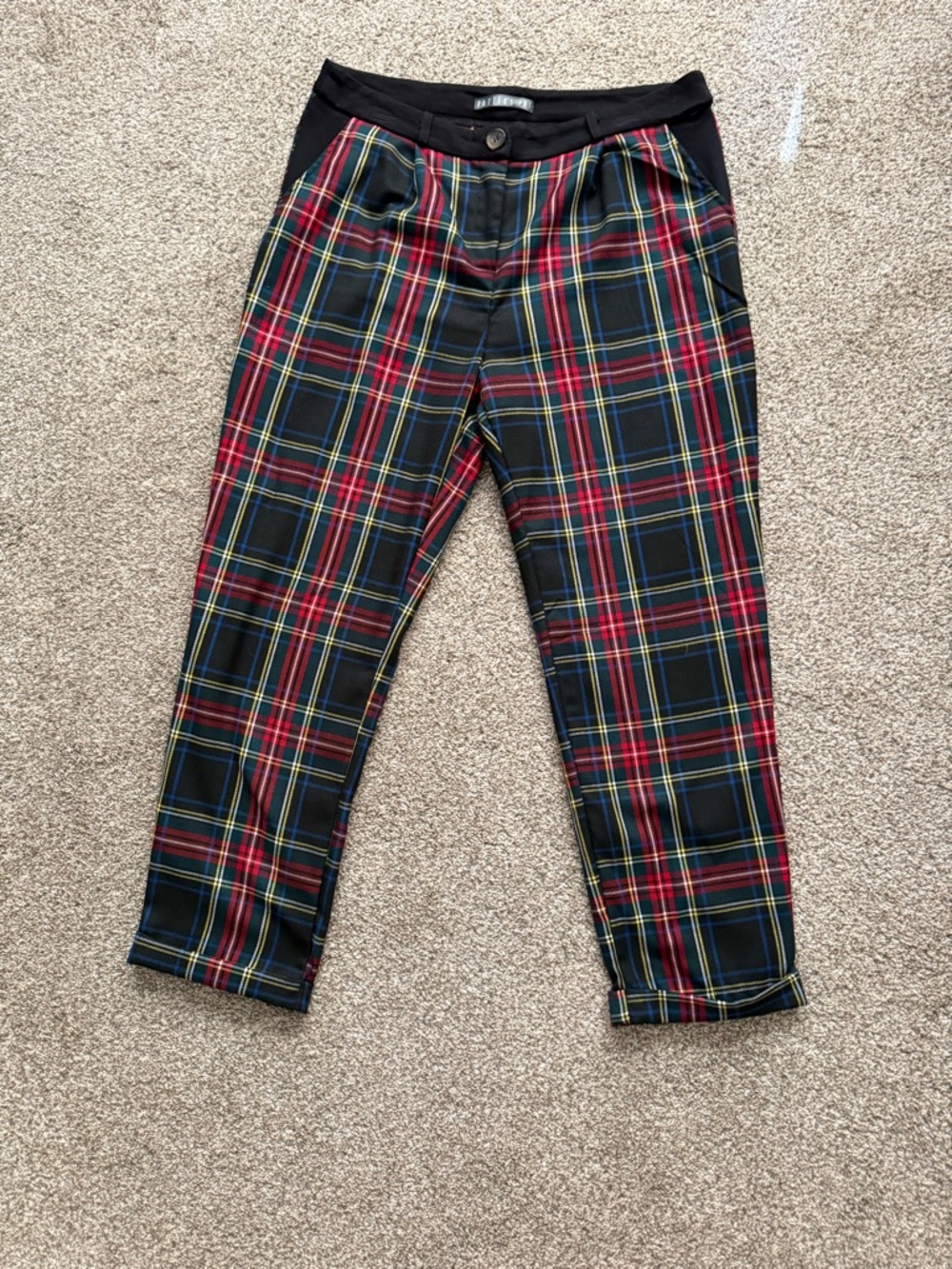 Vici - Plaid Tapered Pants with Black Waistband